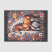 Rampant bruin paard in bloemen achtergrond tissuepapier (Voorkant)