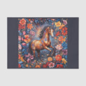 Rampant bruin veulen in bloemen tissuepapier (Voorkant)