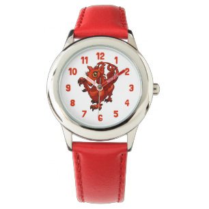 Rampant kleine Welsh Baby Red Dragon Cartoon Horloge