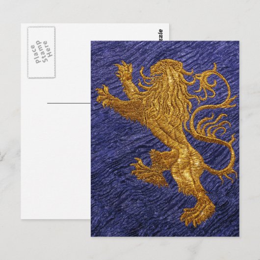 Rampant Lion - goud op blauw Briefkaart (Voorkant / Achterkant)