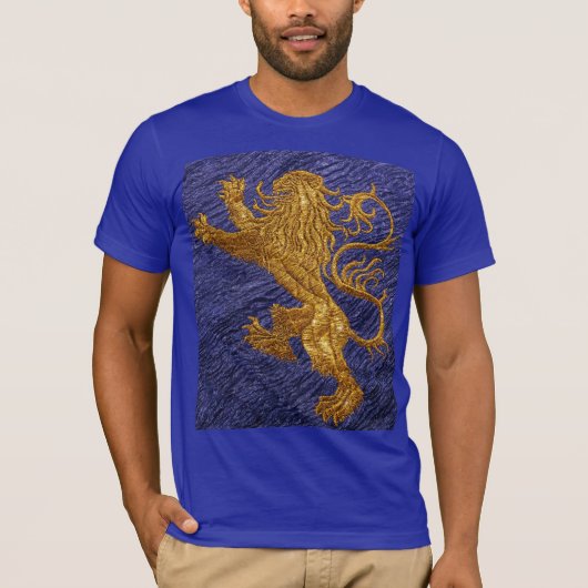 Rampant Lion - goud op blauw T-shirt (Voorkant)