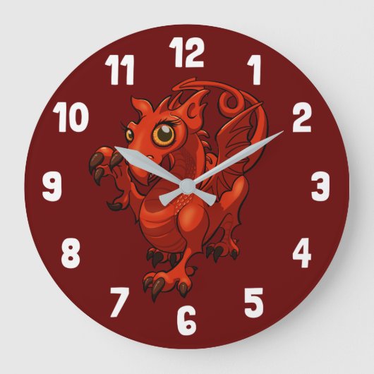 Rampant Little Welsh Baby Red Dragon Cartoon Grote Klok (Voorkant)