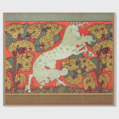 RAMPANT WHITE HORSE,BOMEN IN WOODLAND Art Nouveau Cadeaupapier (Vlak)