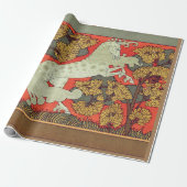 RAMPANT WHITE HORSE,BOMEN IN WOODLAND Art Nouveau Cadeaupapier (Uitgerold)
