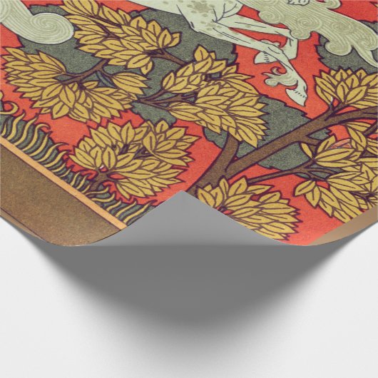 RAMPANT WHITE HORSE,BOMEN IN WOODLAND Art Nouveau Cadeaupapier (Hoek)