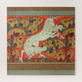 RAMPANT WHITE HORSE,BOMEN IN WOODLAND Art Nouveau Legpuzzel (Verticaal)