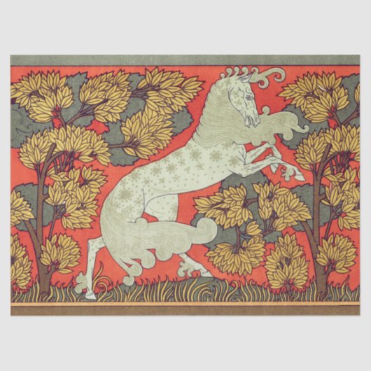 RAMPANT WHITE HORSE,BOMEN IN WOODLAND Art Nouveau Tissuepapier (Voorkant)