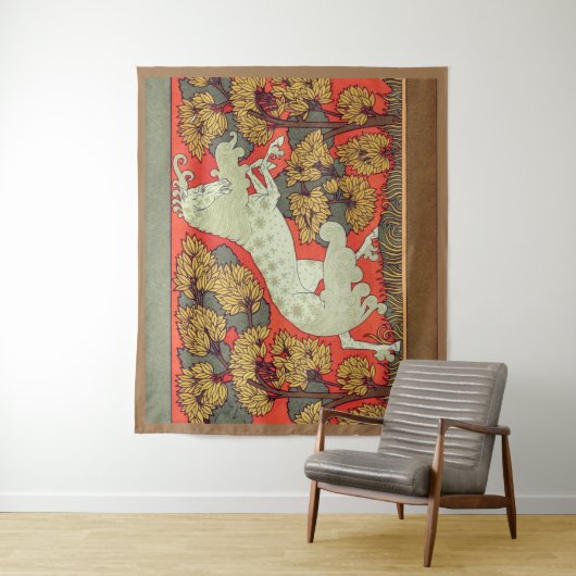 RAMPANT WHITE HORSE,BOMEN IN WOODLAND Art Nouveau Wandkleed (In situ)