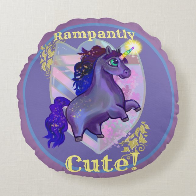 Rampantly Cute Unicorn Rond Kussen (Voorkant)