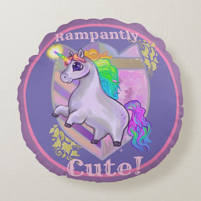 Rampantly Cute Unicorn Rond Kussen (Voorkant)