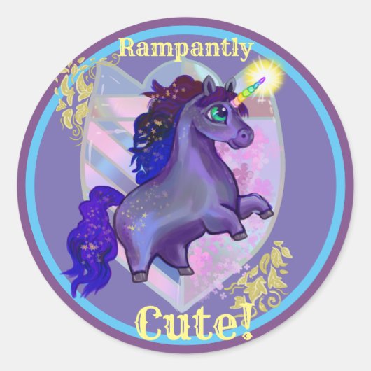 Rampantly Cute Unicorn Ronde Sticker (Voorkant)