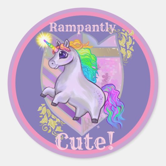 Rampantly Cute Unicorn Ronde Sticker (Voorkant)