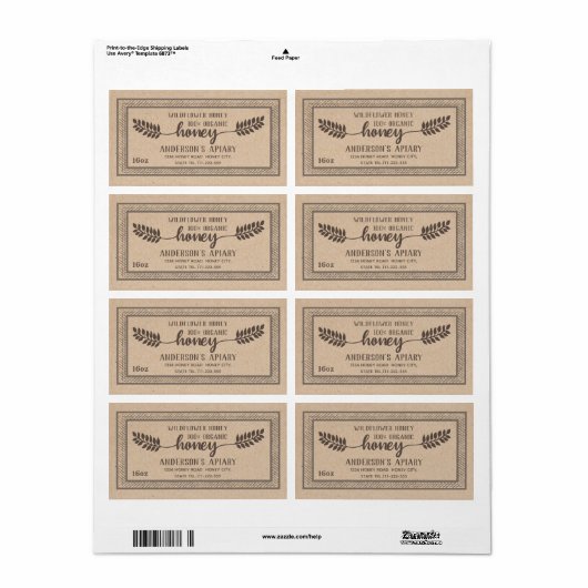  rampenhoningbijkantoor Kraft Etiket (Full Sheet)