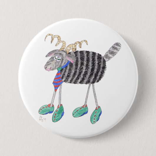 Ram's kop/Posh Sheep Ronde Button 7,6 Cm (Voorkant)