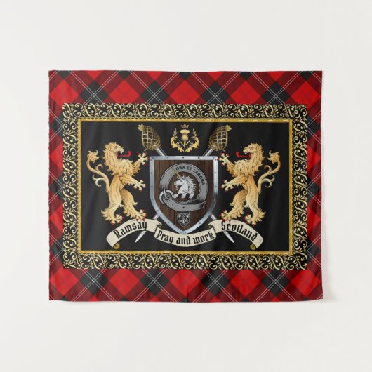 Ramsay Clan Badge & Motto w/Lions Wandkleed (Voorkant (horizontaal))