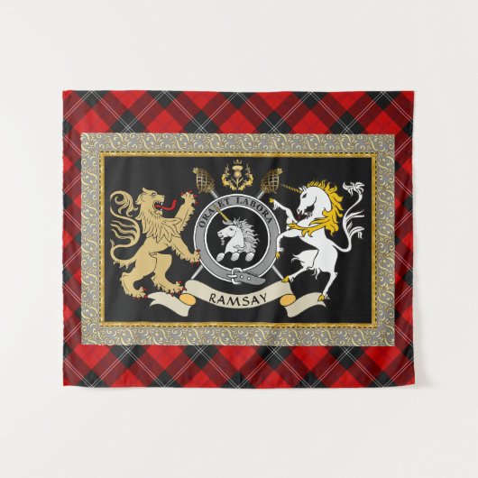 Ramsay Clan Badge & Tartan Op maat gemaakt Wandkleed (Voorkant (horizontaal))