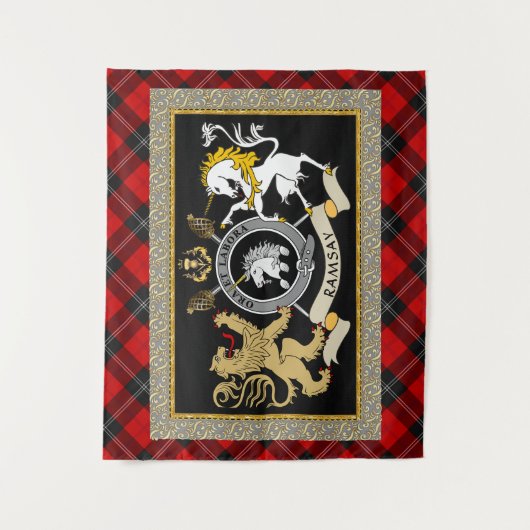 Ramsay Clan Badge & Tartan Op maat gemaakt Wandkleed (Voorkant)