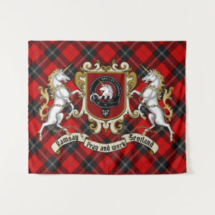 Ramsay Clan Badge & Unicorns w/Tartan Wandkleed