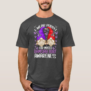 Ramsay Hunt Syndrome Awareness Gnome Draag Paars T-shirt