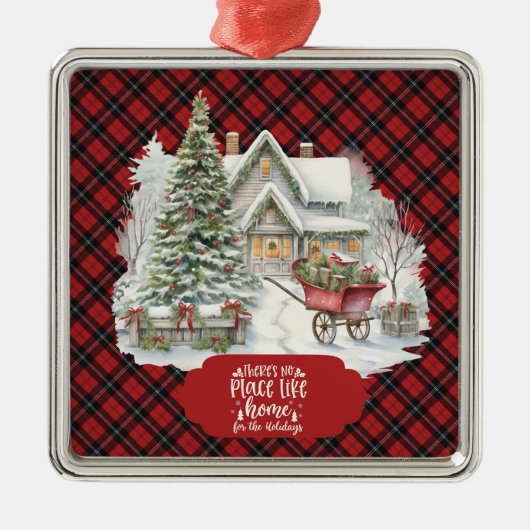 Ramsay Red Modern Clan Tartan Christmas  Metalen Ornament (Voorkant)