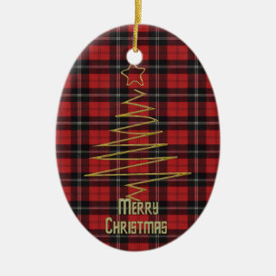 Ramsay Red Modern Clan Tartan en Motto Keramisch Ornament