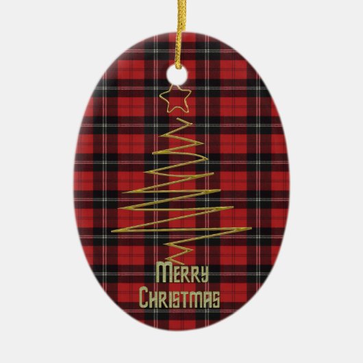 Ramsay Red Modern Clan Tartan en Motto Keramisch Ornament (Voorkant)