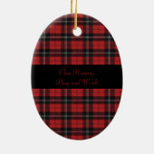 Ramsay Red Modern Clan Tartan en Motto Keramisch Ornament (Achterkant)