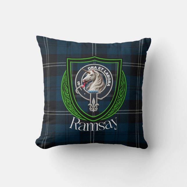 Ramsay Schotse Clan Tartan & Crest Kussen (Voorkant)