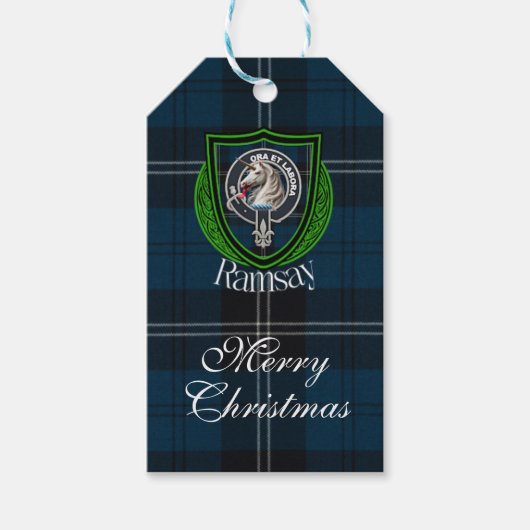 Ramsay Schotse Clan Tartan & Wapen Cadeaulabel (Voorkant)