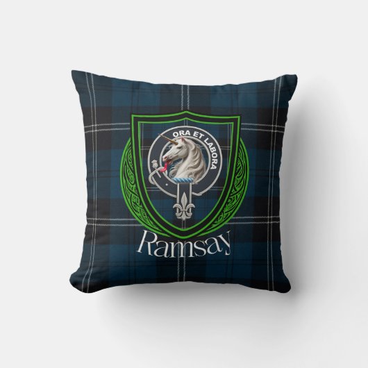 Ramsay Schotse Clan Tartan & Wapen Kussen (Voorkant)