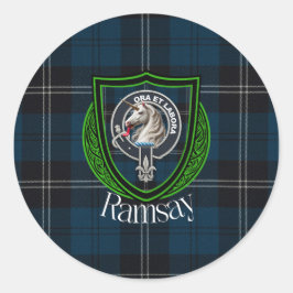 Ramsay Schotse Clan Tartan & Wapen Ronde Sticker