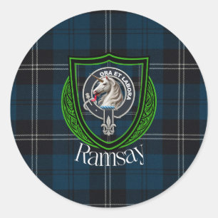 Ramsay Schotse Clan Tartan & Wapen Ronde Sticker