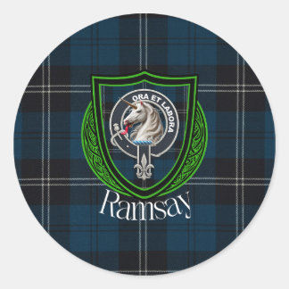 Ramsay Schotse Clan Tartan & Wapen Ronde Sticker