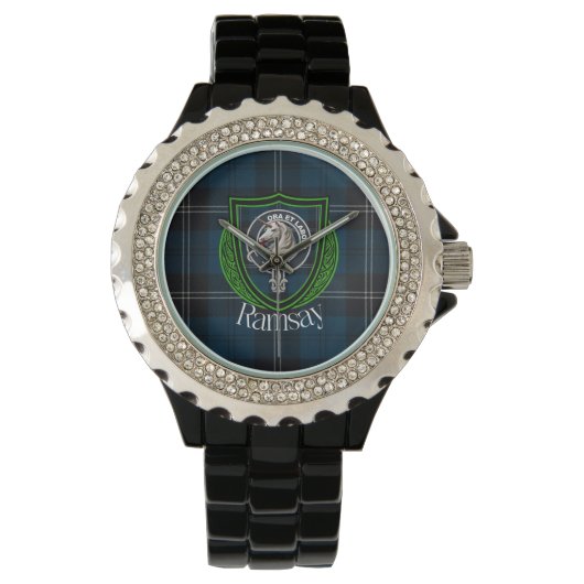Ramsay Schotse Clan Tartan & Wapenembleem Horloge (Voorkant)