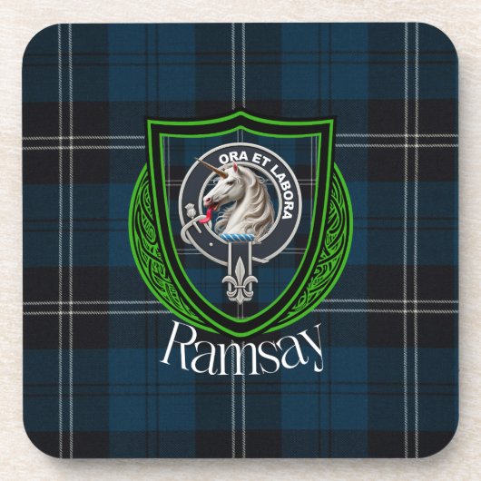 Ramsay Scottish Clan Tartan & Crest Bier Onderzetter (Voorkant)