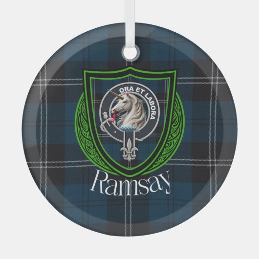 Ramsay Scottish Clan Tartan & Crest Glas Ornament (Voorkant)