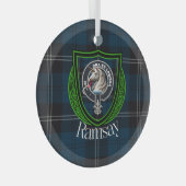 Ramsay Scottish Clan Tartan & Crest Glas Ornament (Voorkant Rechts)
