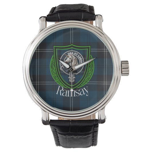 Ramsay Scottish Clan Tartan & Crest Horloge (Voorkant)
