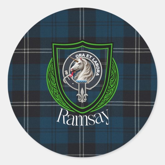 Ramsay Scottish Clan Tartan & Crest Ronde Sticker (Voorkant)