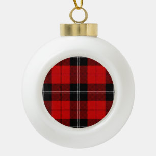 Ramsay tartan red black plaid keramische bal ornament