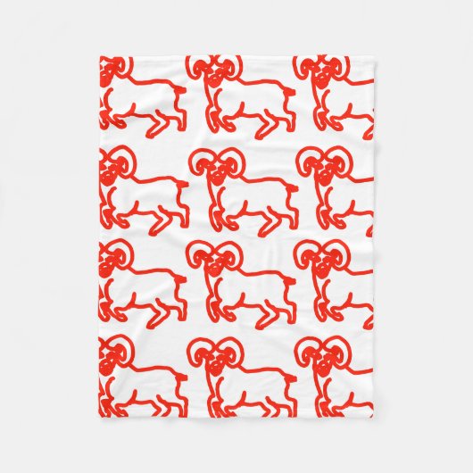 Ramsilhouet in rood omlijnd patroon fleece deken (Voorkant)