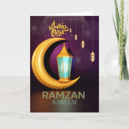 Ramzan Kareem Gouden Maan Met Lantaarns Paars Feestdagen Kaart