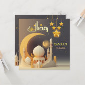 Ramzan Mubarak typografie moskee & gouden halve ma Kaart (Voorkant / Achterkant in situ)