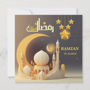 Ramzan Mubarak Typografie Moskee & Gouden Halve Ma Kaart