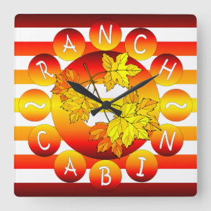 Ranch Cabin ~ Autumn Leaves ~ Country Log Cabin ~ Vierkante Klok