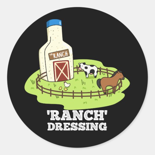 Ranch Dressing Funny Food Pun Dark BG Ronde Sticker (Voorkant)
