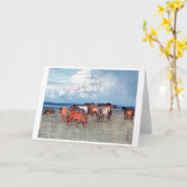 Ranch Horses, Hiroshi Yoshida, Woodcut Kaart (Gele Bloem)