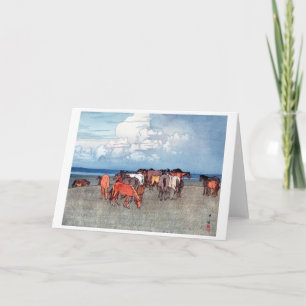 Ranch Horses, Hiroshi Yoshida, Woodcut Kaart