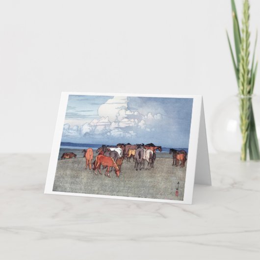 Ranch Horses, Hiroshi Yoshida, Woodcut Kaart (Voorkant)
