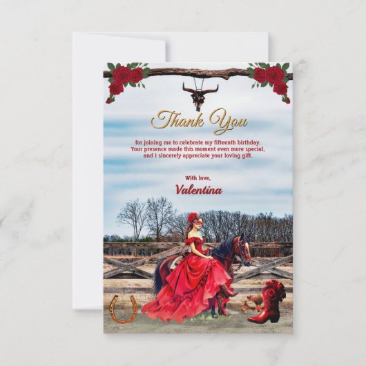 Ranch Masquerade Quinceañera 15e verjaardag Bedankkaart (Voorkant)